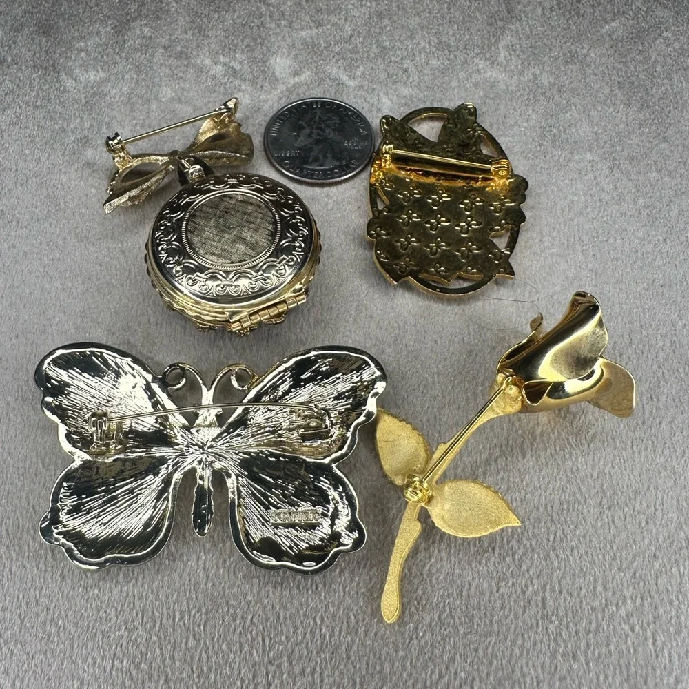 FINAL PRICE DROP Vintage Brooch Set with Butterfly and Floral Designs - Picture 2 of 5